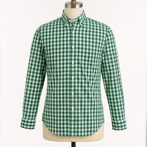 J.Crew Flex Slim Fit Green White Gingham Stretch Button Down Shirt Size M